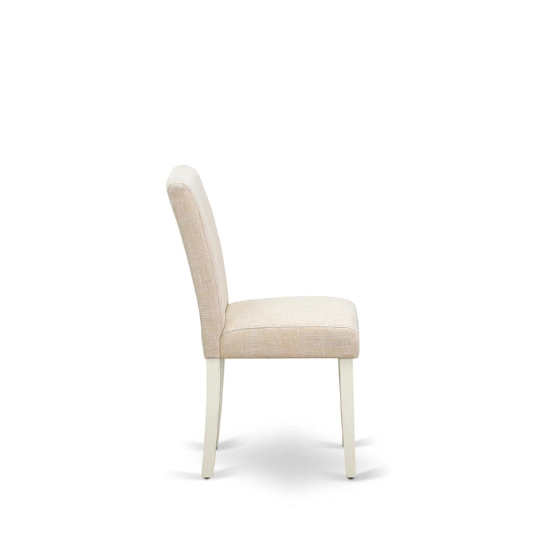 Table et chaises de salle à manger - table à manger ronde et chaises en lin beige clair, blanc lin