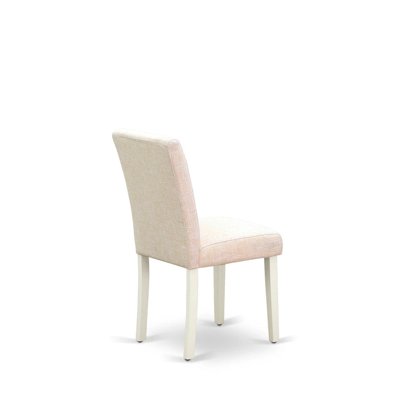 Table et chaises de salle à manger - table à manger ronde et chaises en lin beige clair, blanc lin