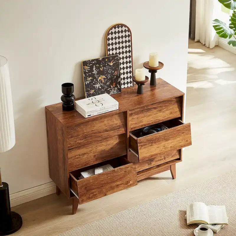 Commode à 6 tiroirs de style Mid-Century Modern avec motif biseauté