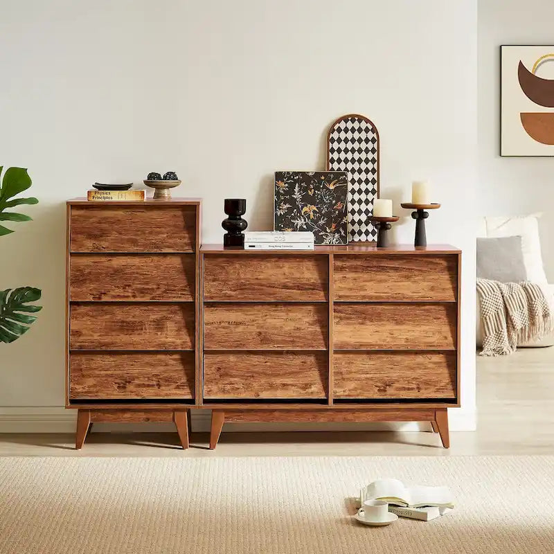 Commode à 6 tiroirs de style Mid-Century Modern avec motif biseauté