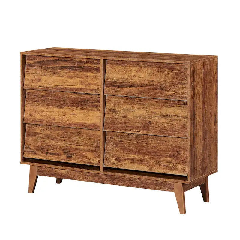 Commode à 6 tiroirs de style Mid-Century Modern avec motif biseauté