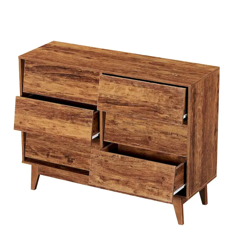 Commode à 6 tiroirs de style Mid-Century Modern avec motif biseauté