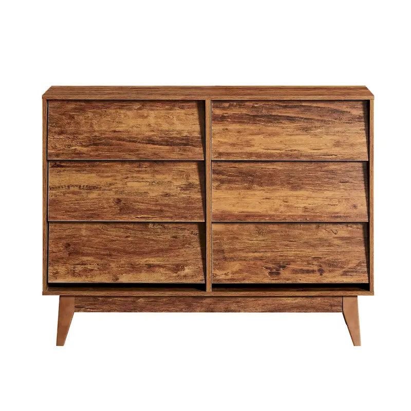 Commode à 6 tiroirs de style Mid-Century Modern avec motif biseauté