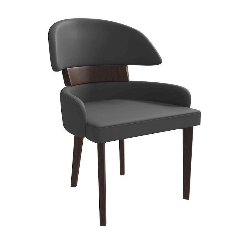 Chaise de salle à manger en cuir à dossier incurvé en bois d'hévéa