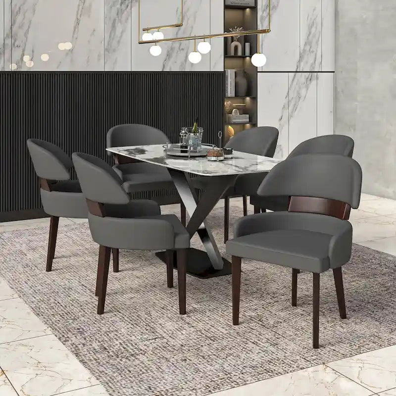 Chaise de salle à manger en cuir à dossier incurvé en bois d'hévéa