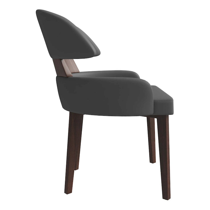 Chaise de salle à manger en cuir à dossier incurvé en bois d'hévéa
