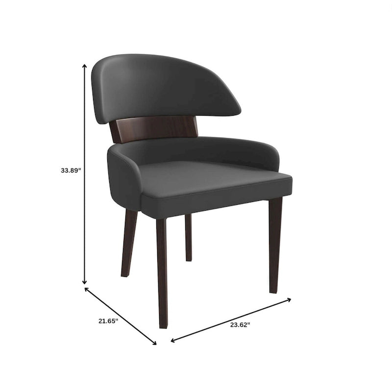 Chaise de salle à manger en cuir à dossier incurvé en bois d'hévéa