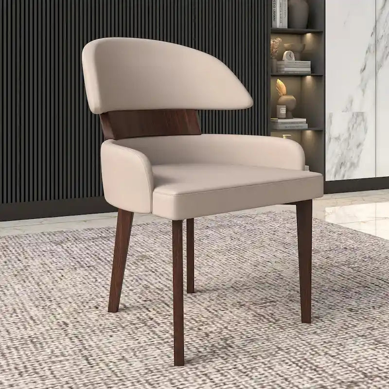 Chaise de salle à manger en cuir à dossier incurvé en bois d'hévéa