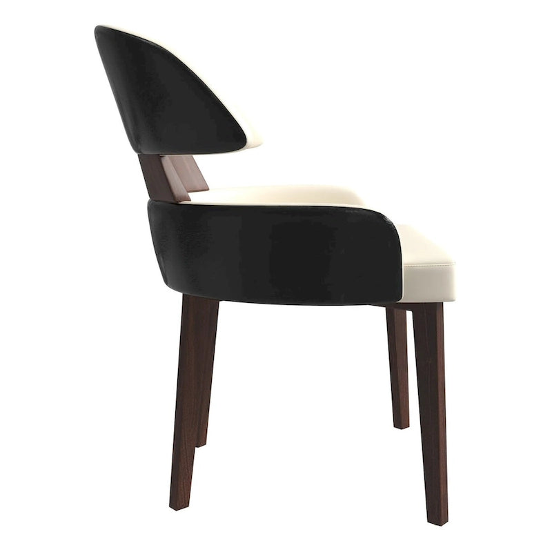 Chaise de salle à manger en cuir à dossier incurvé en bois d'hévéa