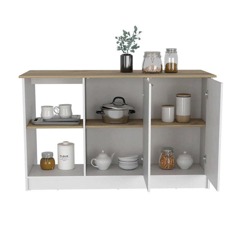 Îlot de cuisine pour salle à manger, cuisine, blanc / chêne clair