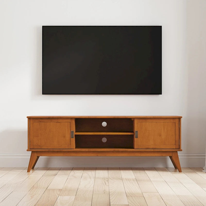 Meuble TV moderne en bois massif, brun teck