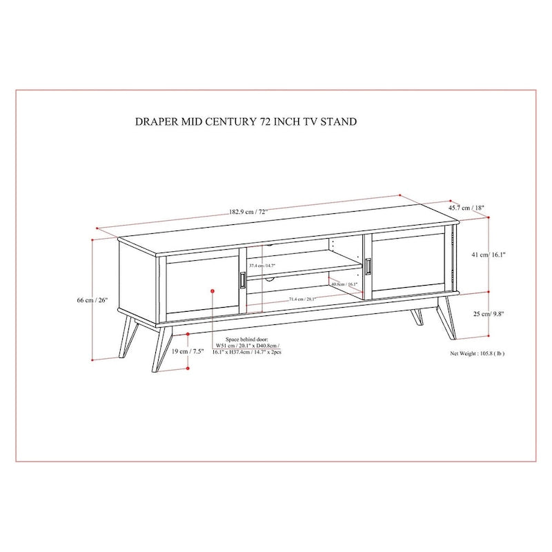 Meuble TV moderne en bois massif, brun teck