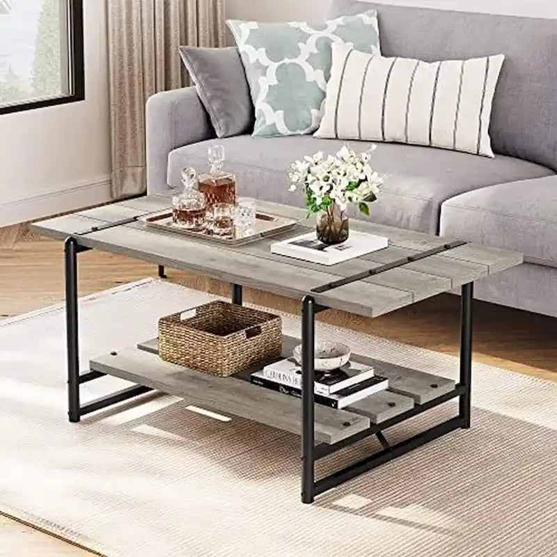 Grande table basse en bois à double plateau