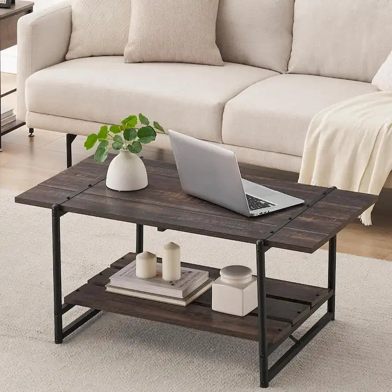 Grande table basse en bois à double plateau
