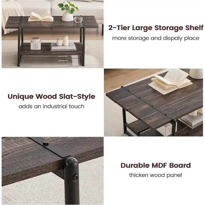 Grande table basse en bois à double plateau