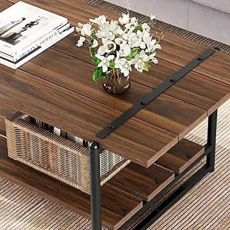 Grande table basse en bois à double plateau